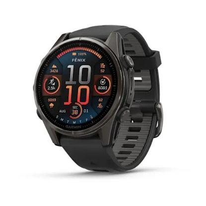 fenix 8 - 43 mm, AMOLED - Sapphire, Karbon gri DLC titanyum, Siyah/Gri Silikon Kayışlı resmi