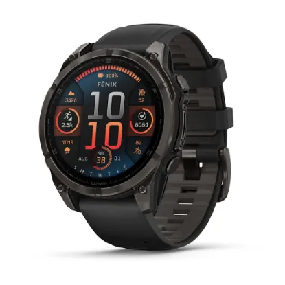 fenix 8 - 47 mm, AMOLED - Sapphire, Karbon Gri DLC Titanyum, Siyah/Gri Kayışlı resmi